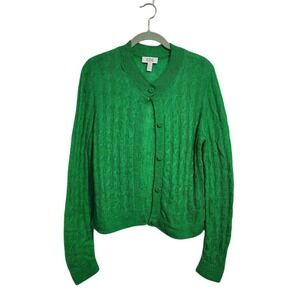 COS Mohair Wool Cable Knit Cardigan in Kelly Green Preppy Academia M